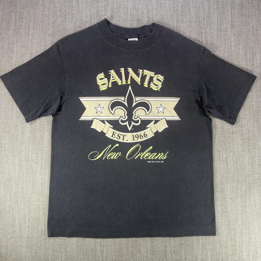 Vintage New Orleans Saints Shirt Women's Large Black NFL Football Trench 1989